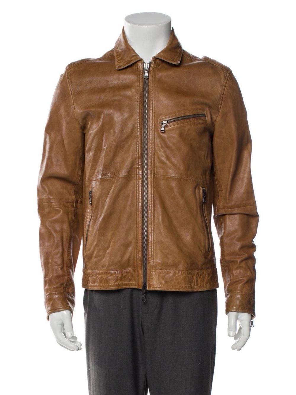 John Varvatos Brown Leather Eel Skin Jacket